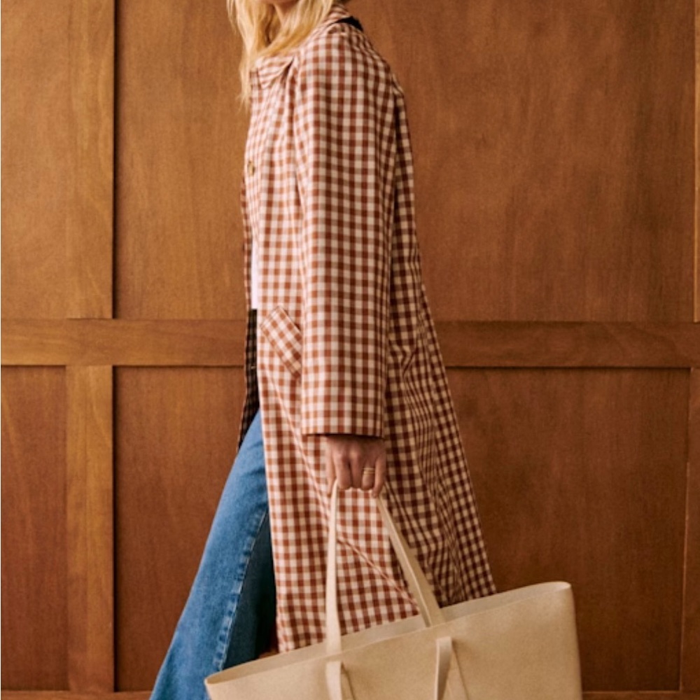 Sezane Clyde Brown Gingham Ecru Trench Coat